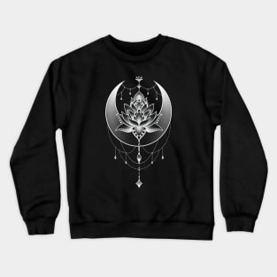 Celestial Crescent Moon and Lotus Flower Design Crewneck Sweatshirt